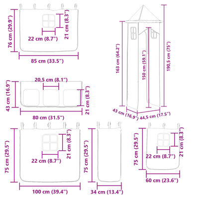 vidaXL Etagenbett mit Rutsche und Gardinen Rosa 80x200 cm