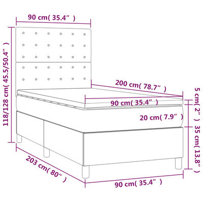 vidaXL Boxspringbett mit Matratze & LED Dunkelgrau 90x200 cm Samt