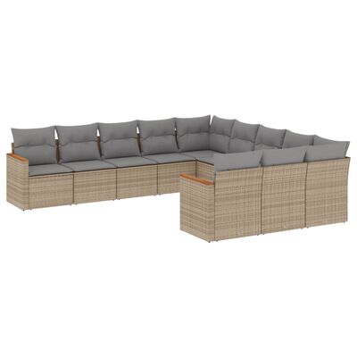 vidaXL 11-tlg. Garten-Sofagarnitur mit Kissen Beige Poly Rattan