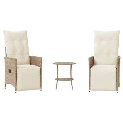 vidaXL 3-tlg. Bistro-Set mit Kissen Beige Poly Rattan