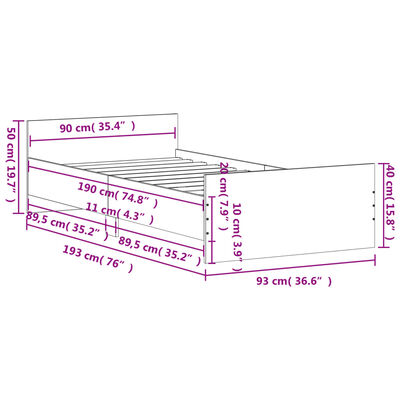 vidaXL Bettgestell ohne Matratze Räuchereiche 90x190 cm Holzwerkstoff