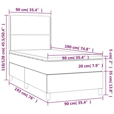 vidaXL Boxspringbett mit Matratze & LED Dunkelgrün 90x190 cm Samt