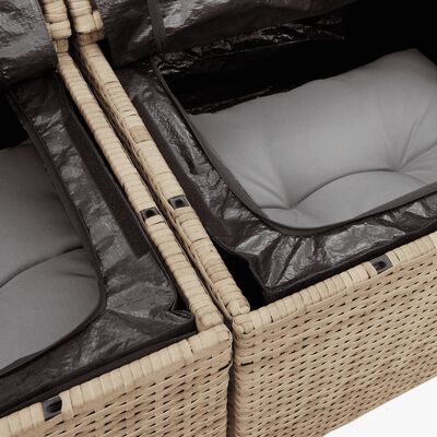 vidaXL 3-tlg. Garten-Sofagarnitur mit Kissen Beige Poly Rattan