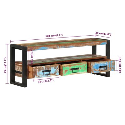 vidaXL TV-Schrank 120x30x45 cm Altholz Massiv