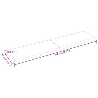 vidaXL Waschtischplatte 220x50x(2-6) cm Massivholz Unbehandelt