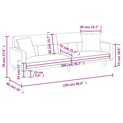 vidaXL Schlafsofa mit Kissen Hellgrau Stoff