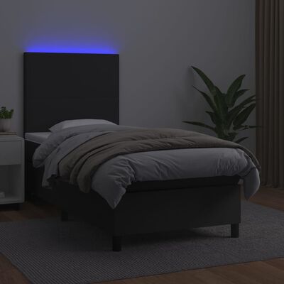 vidaXL Boxspringbett mit Matratze & LED Schwarz 90x190 cm Kunstleder