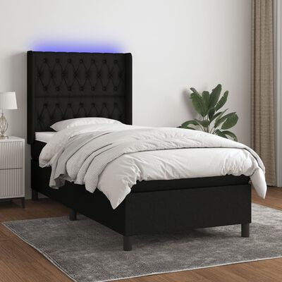 vidaXL Boxspringbett mit Matratze & LED Schwarz 90x190 cm Stoff