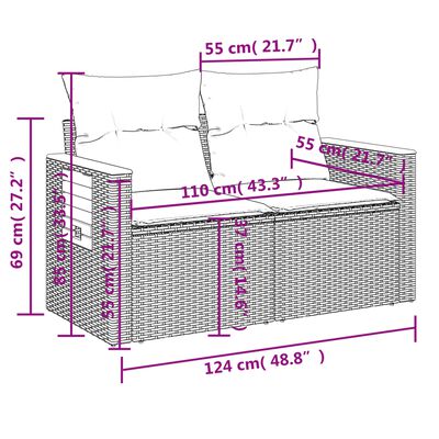 vidaXL 8-tlg. Garten-Sofagarnitur mit Kissen Schwarz Poly Rattan