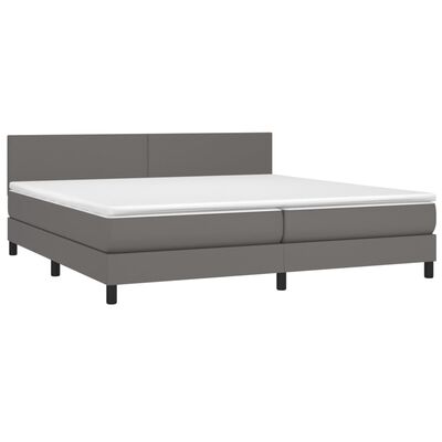 vidaXL Boxspringbett mit Matratze & LED Grau 200x200 cm Kunstleder