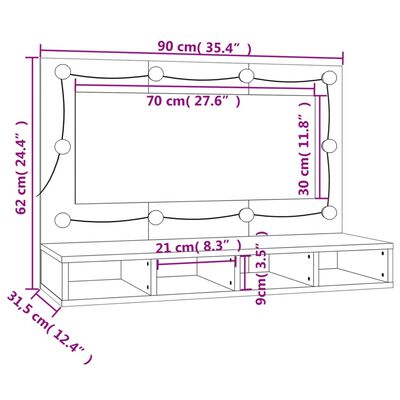 vidaXL Spiegelschrank mit LED Räuchereiche 90x31,5x62 cm