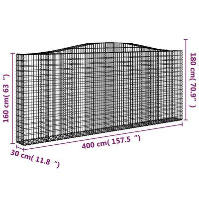 vidaXL Gabionen mit Hochbogen 3 Stk. 400x30x160/180cm Verzinktes Eisen