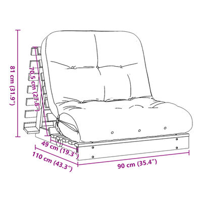 vidaXL Futon Schlafsofa mit Matratze 90x206x11 cm Massivholz Douglasie