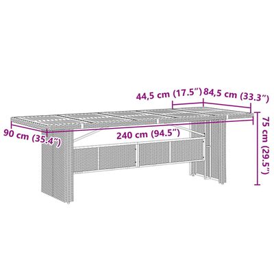 vidaXL Gartentisch mit Glasplatte Grau 240x90x75 cm Poly Rattan