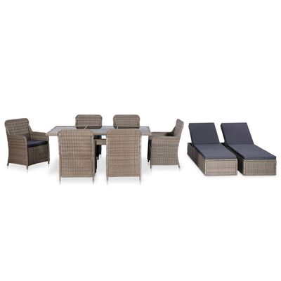 vidaXL 9-tlg. Garten-Essgruppe Poly Rattan Braun