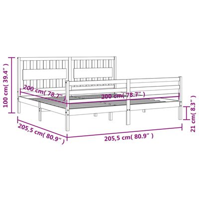 vidaXL Massivholzbett mit Kopfteil Weiß 200x200 cm