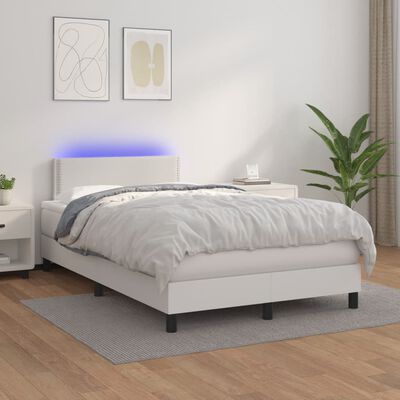 vidaXL Boxspringbett mit Matratze & LED Weiß 120x200 cm Kunstleder