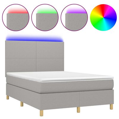 vidaXL Boxspringbett mit Matratze & LED Hellgrau 140x190 cm Stoff