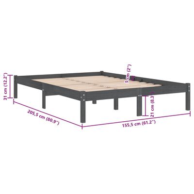 vidaXL Massivholzbett Grau 150x200 cm