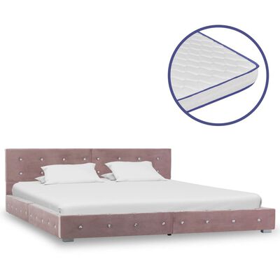 vidaXL Bett mit Memory-Schaum-Matratze Rosa Samt 180x200cm