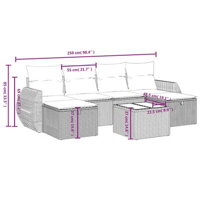 vidaXL 6-tlg. Garten-Sofagarnitur mit Kissen Beige Poly Rattan