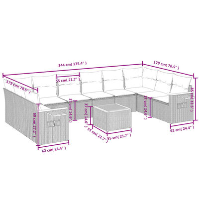 vidaXL 11-tlg. Garten-Sofagarnitur mit Kissen Grau Poly Rattan