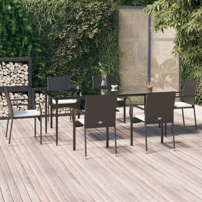 vidaXL 7-tlg. Garten-Essgruppe mit Kissen Schwarz Poly Rattan