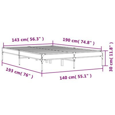 vidaXL Bettgestell Räuchereiche 140x190 cm Holzwerkstoff und Metall