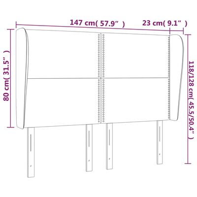 vidaXL Kopfteil mit Ohren Dunkelgrau 147x23x118/128 cm Samt