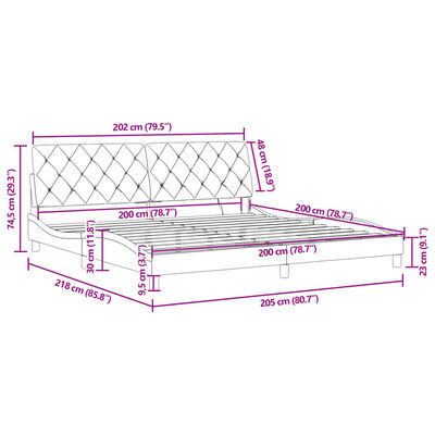 vidaXL Bettgestell mit LED-Leuchten Blau 200x200 cm Samt