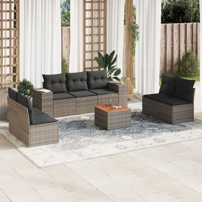 vidaXL 8-tlg. Garten-Sofagarnitur mit Kissen Grau Poly Rattan