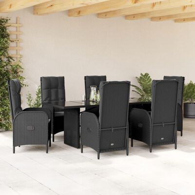 vidaXL 7-tlg. Garten-Essgruppe mit Kissen Schwarz Poly Rattan