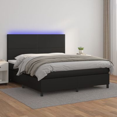 vidaXL Boxspringbett mit Matratze & LED Schwarz 180x200 cm Kunstleder