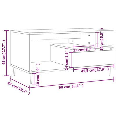 vidaXL Couchtisch Grau Sonoma 90x49x45 cm Holzwerkstoff