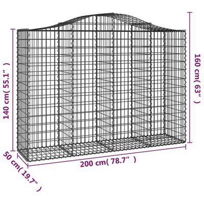 vidaXL Gabione mit Hochbogen 200x50x140/160 cm Verzinktes Eisen