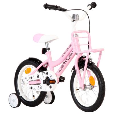 vidaXL Kinderfahrrad mit Frontgepäckträger 14 Zoll Weiß und Rosa