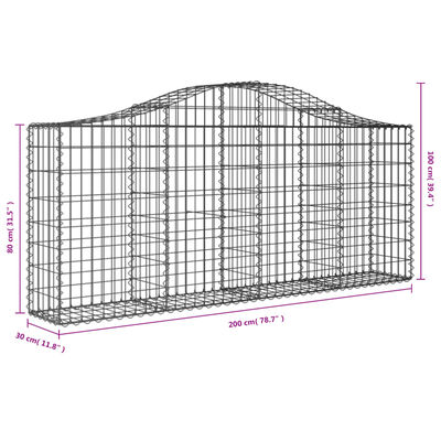 vidaXL Gabionen mit Hochbogen 5 Stk. 200x30x80/100 cm Verzinktes Eisen