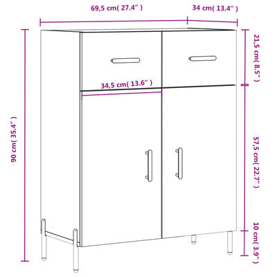 vidaXL Sideboard Hochglanz-Weiß 69,5x34x90 cm Holzwerkstoff