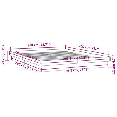 vidaXL Massivholzbett mit LED-Beleuchtung Wachsbraun 200x200 cm Kiefer