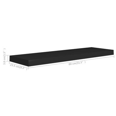 vidaXL Schweberegale 2 Stk. Schwarz 80x23,5x3,8 cm MDF