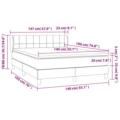 vidaXL Boxspringbett mit Matratze Schwarz 140x190 cm Samt