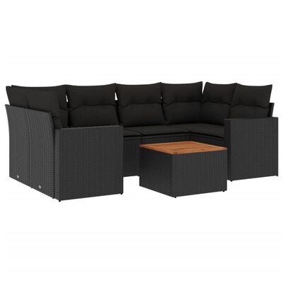 vidaXL 7-tlg. Garten-Sofagarnitur mit Kissen Schwarz Poly Rattan