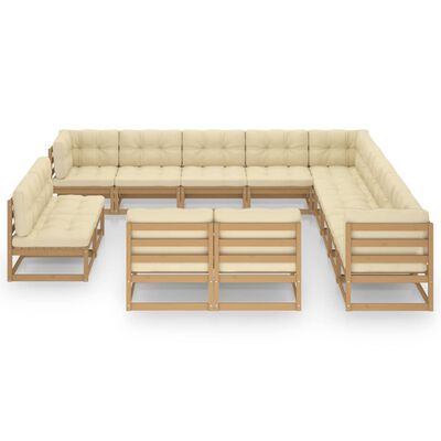 vidaXL 13-tlg. Garten-Lounge-Set mit Kissen Honigbraun Massivholz