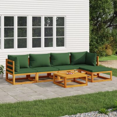 vidaXL 6-tlg. Garten-Lounge-Set mit Grünen Kissen Massivholz