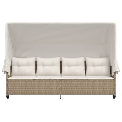 vidaXL Sonnenliege mit Dach und Kissen Beige Poly Rattan