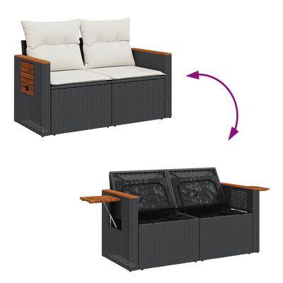 vidaXL 8-tlg. Garten-Sofagarnitur mit Kissen Schwarz Poly Rattan