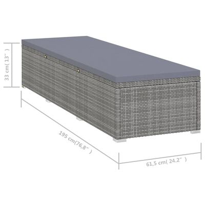 vidaXL Sonnenliege mit Auflage und Teetisch Poly Rattan Grau