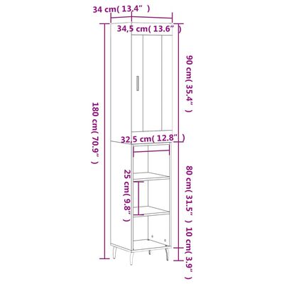 vidaXL Highboard Schwarz 34,5x34x180 cm Holzwerkstoff