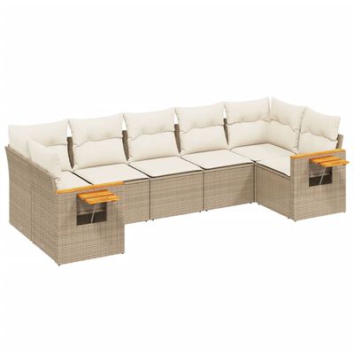 vidaXL 7-tlg. Garten-Sofagarnitur mit Kissen Beige Poly Rattan