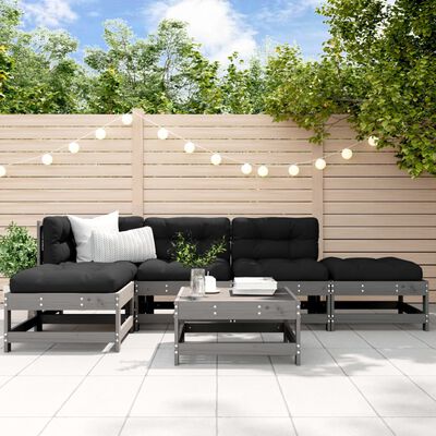 vidaXL 6-tlg. Garten-Lounge-Set mit Kissen Grau Massivholz